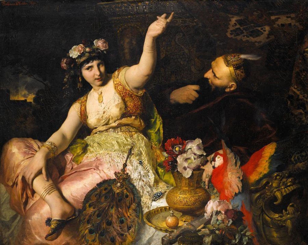 «شهرزاد وشهريار» للفنان الألماني فيرديناند كيلير (زيت على كانفاس ـــ 120.5×152 سنتم -1880)