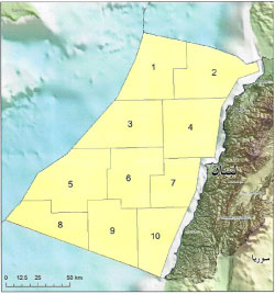 خريطة تظهر الـ«بلوكات» النفطية في المنطقة الاقتصادية اللبنانية