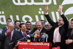 سكاف أثناء إعلان لائحة الكتلة الشعبيّة في زحلة (الأخبار)