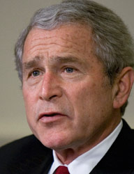 بوش متحدثاً عن الأوضاع في غزة امس (ج. سكوت ابل وايت ــ أ ب)