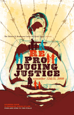 اعادة تكوين العدالة (ملصق اعلاني لمؤتمر عقد عام 2009 في كلية الحقوق في جامعة بيركلي في كاليفورنيا)
