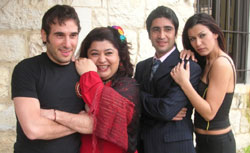 باسم مغنية وليليان نمري ووسام صبّاغ ونادين الراسي في مشهد من المسلسل