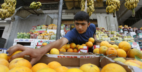 فتى فلسطيني يبيع الفواكه في مخيّم جباليا شمال قطاع غزّة (محمود حمس ــ أ ف ب)