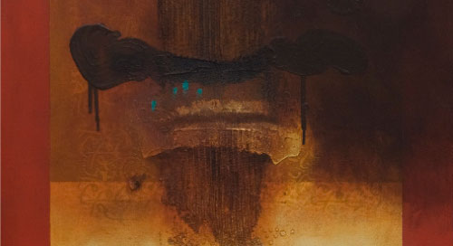 لوحة من دون عنوان لرافع الناصري (مواد مختلفة وأكريليك على كانفاس ــ 80 × 90 سنتم ــ 2008)