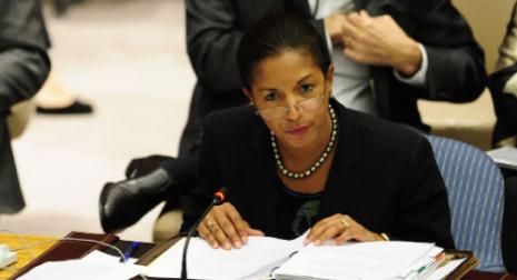 رايس خلال اجتماع لمجلس الأمن الدولي في نيويورك الشهر الماضي (ايمانويل دوناند ـ أ ف ب) 