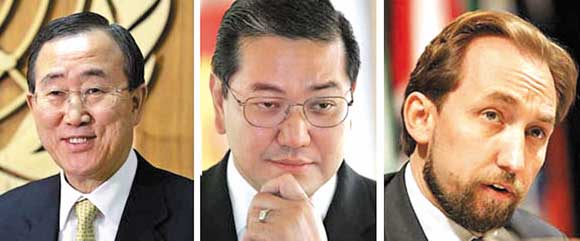 مرشحون لمنصب الامين العام للامم المتحدة في صورة من الارشيف وهم يمثلون من اليسار كل من: الاردن وتايلند وكوريا الجنوبية (أ ف ب) 