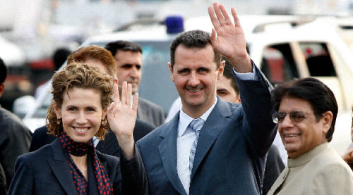 الأسد وزوجته أسماء في نيودلهي أمس (براكاش سينغ ـــ أ ف ب)