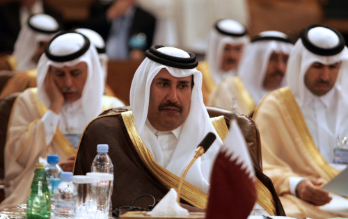 حمد بن جاسم خلال اجتماع وزراء الخارجيّة العرب في الرياض الأسبوع الماضي (عوّاد عوّاد - أ ف ب)