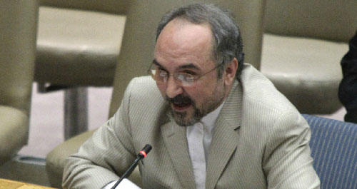 مندوب إيران في الأمم المتّّحدة محمّد خزاعي يتحدّث خلال جلسة مجلس الأمن في التاسع من الشهر الجاري (بابيتو ماتيوز ــ أ ب)