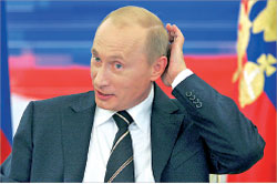الرئيس الروسي يتحدث امس في موسكو ( رويترز)