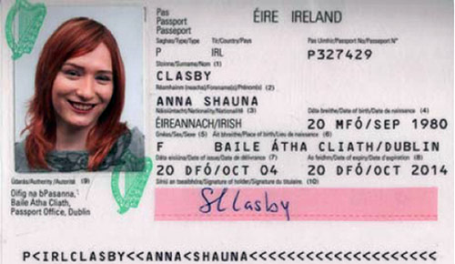 صورة عن جواز سفر ايرلندي استخدمته احدى المشاركات في اغتيال المبحوح (ا ف ب)
