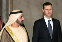 الأسد وبن راشد في دمشق أمس (رويترز)