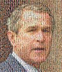 موزاييك لوجه بوش من صور الجنود الذين ماتوا في حرب العراق  (للفنان الأميركي جو)
